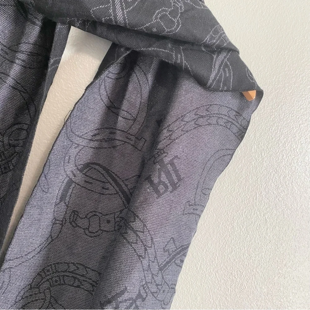 Lauren Ralph Lauren Black and Gray Equestrian Logo Knit Scarf